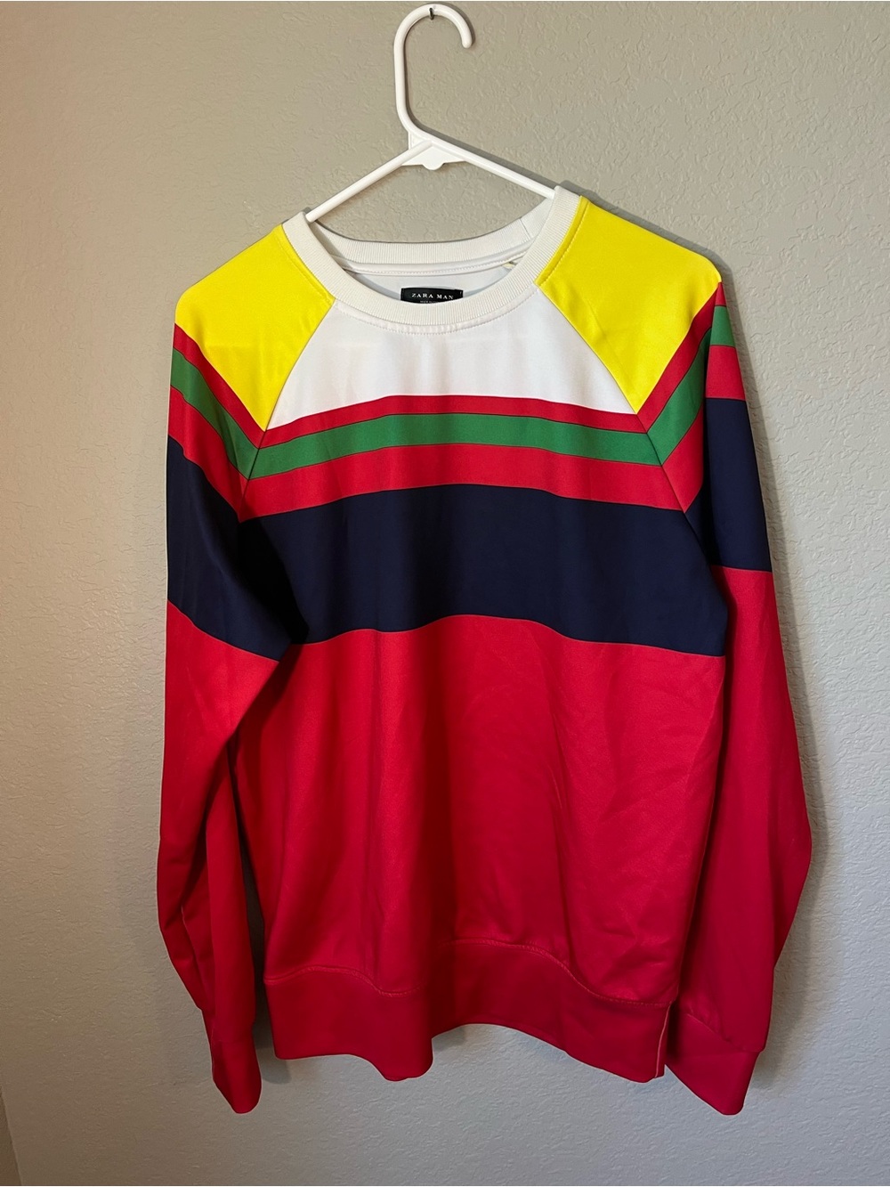 Zara Man Colorblock Sweatshirt Small Red Navy Green Yellow Retro 80s 90s